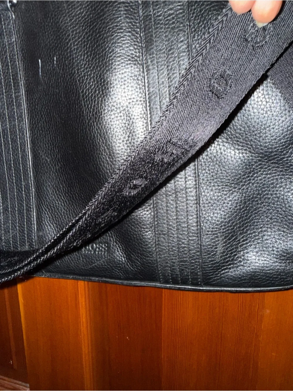 Boss Black Pebbled Leather Laptop Briefcase with Shoulder Strap